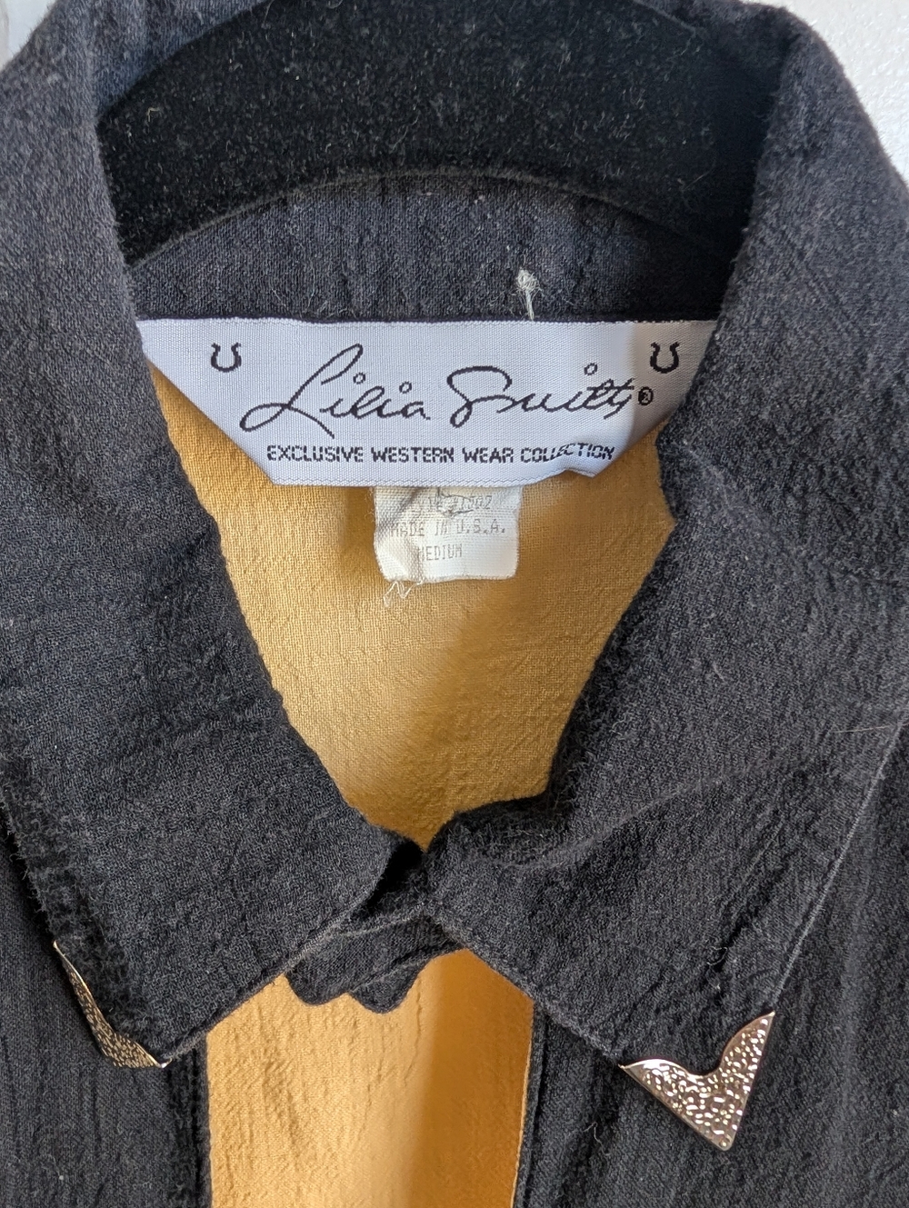 Vintage Western Blouse | Yellow & Black Colorblock Shirt w Concho Buttons - Picture 3 of 4